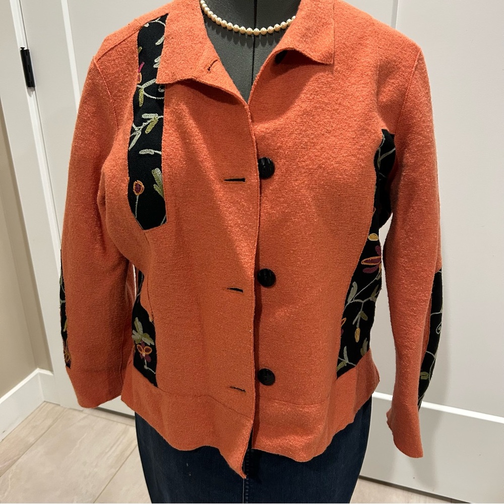 CanvasBacks Women's Orange Embroidered Jacket size XL vintage!